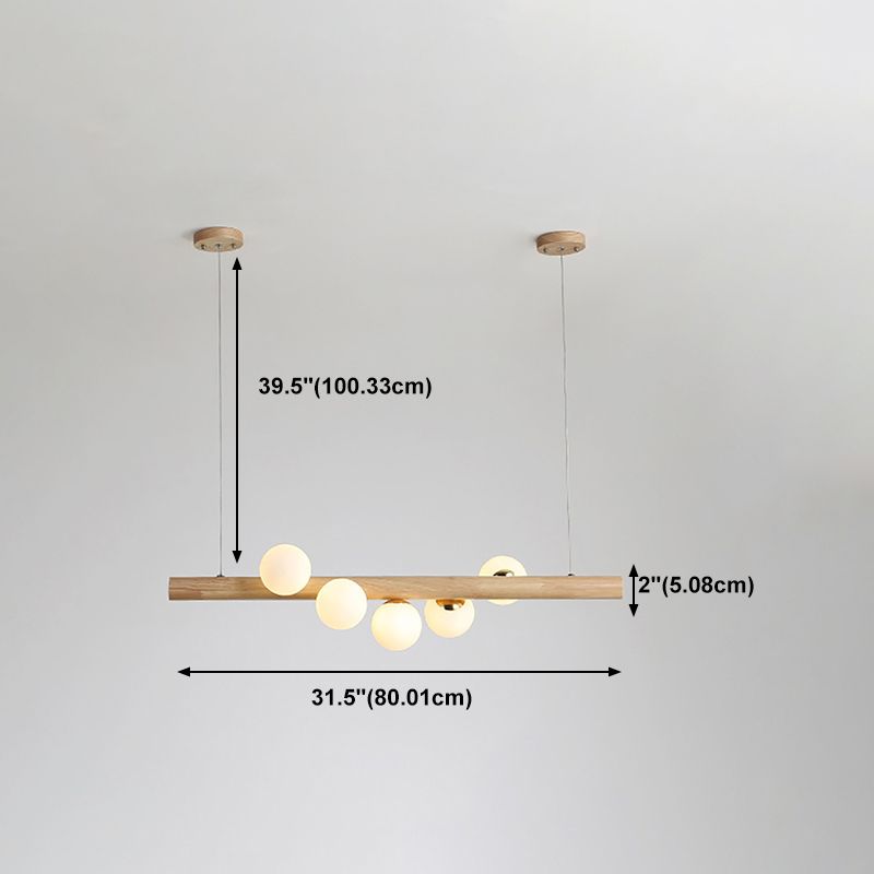 Modern Wood Island Lights Multi-Head Restaurant Hanging Lamp met Globe Glass Shade