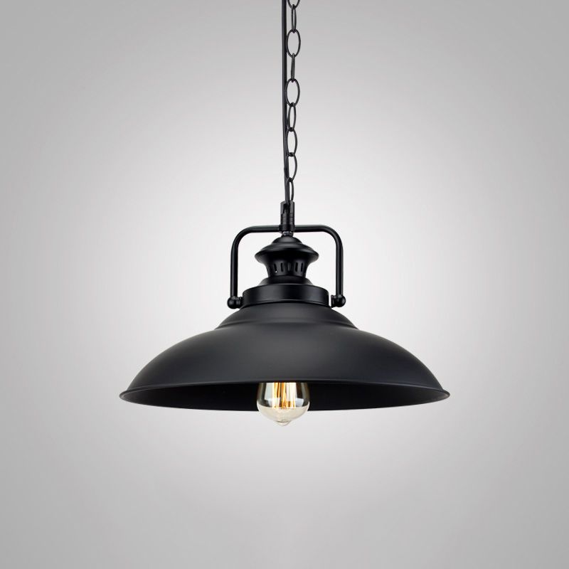Metal Black Finish Drop Pendant Geometric Shade Single-Bulb Industrial Hanging Light