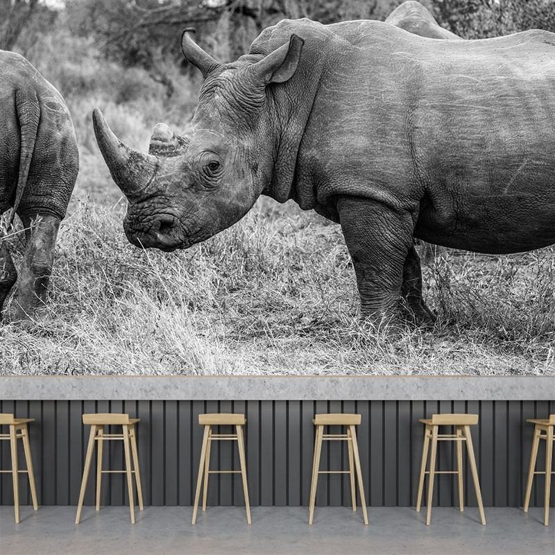Contemporary Style Rhino Mural Eco-friendly Wallpaper Wall Covering for Sitting Room