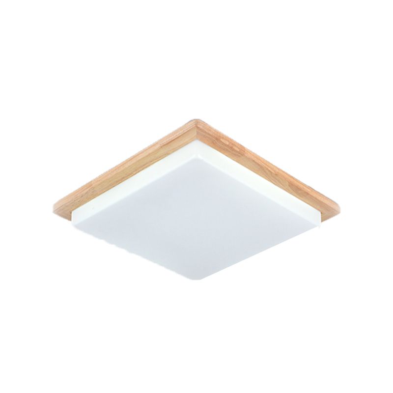 Modern LED Wood Flush Mount Geometric Shape Ceiling Light with Acrylic Shade for Bedroom