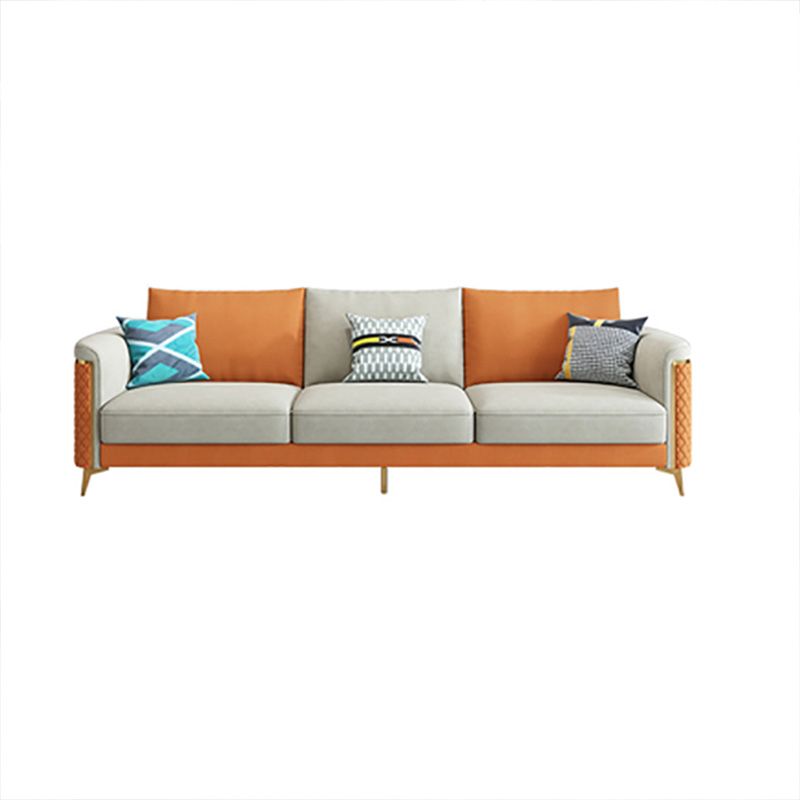Glam Tuxedo Arm Sofa Stain Genuine Leather Sofa with Pillows