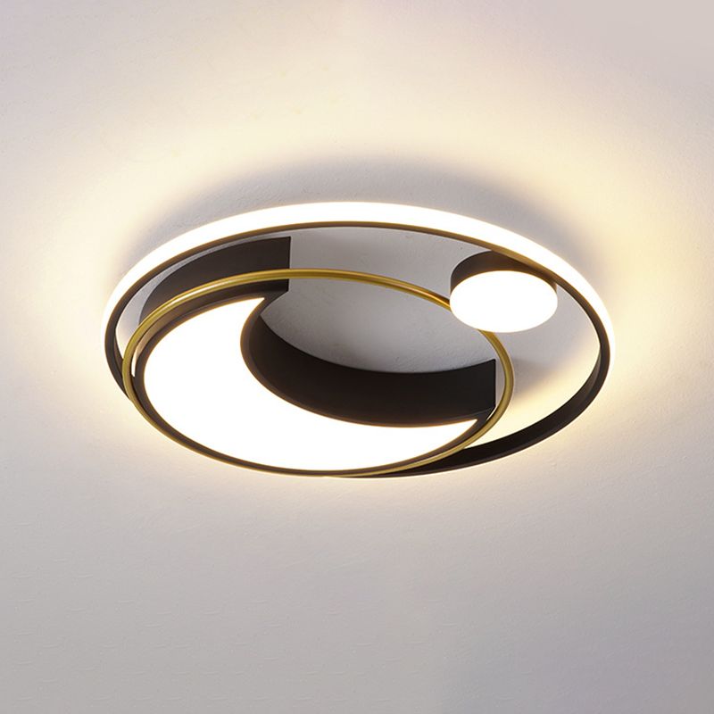 Nero/oro cera luna flush Mount luce moderna acrilica 16 "/19.5" Dia LED illuminazione a soffitto con Orbital Side Design, luce calda/bianca
