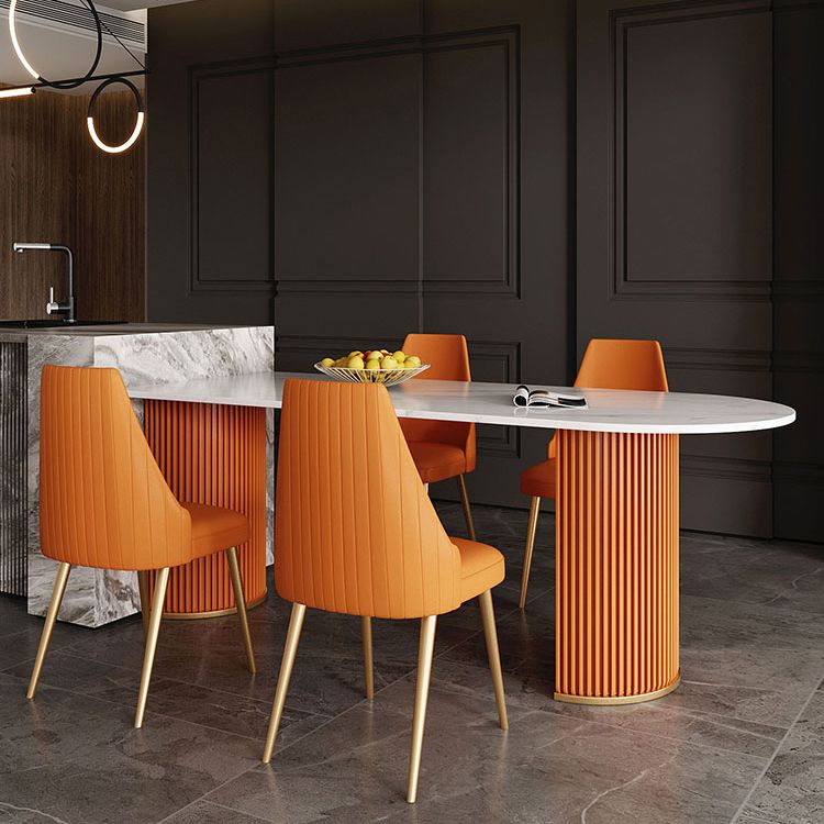 Modern White Stone Dining Table with Metal Legs for Dining Room