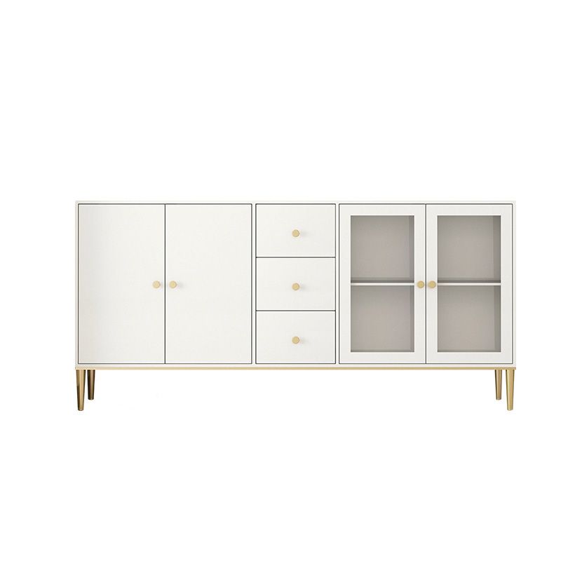 White Engineered Wood Sideboard Drawer Dining Server with Metal Legs