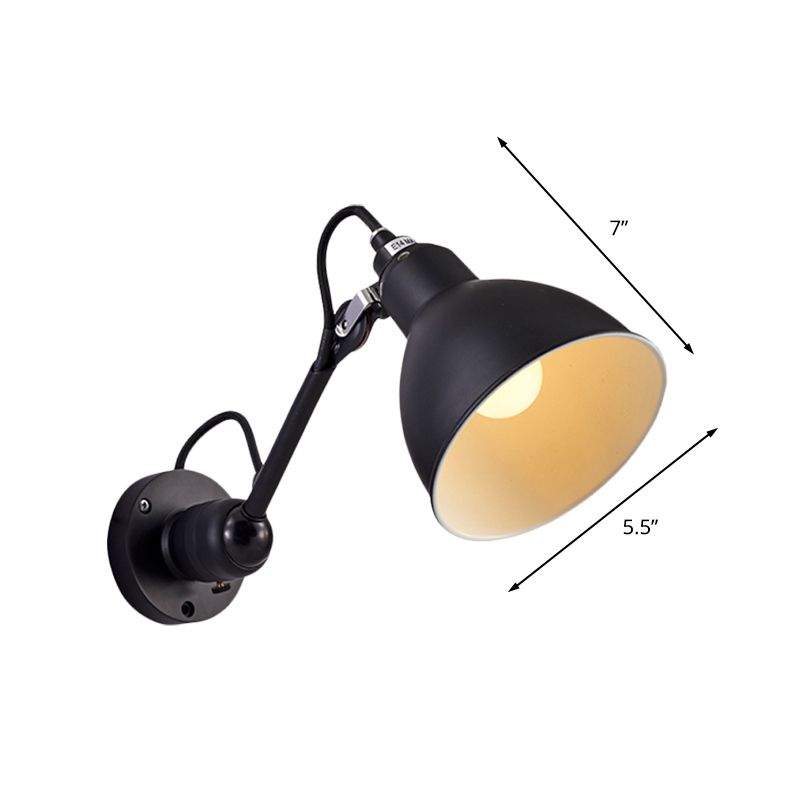 Antiqued Domed Wall Mount Sconce 1-Light Metal Adjustable Arm Wall Lamp in Black for Corridor