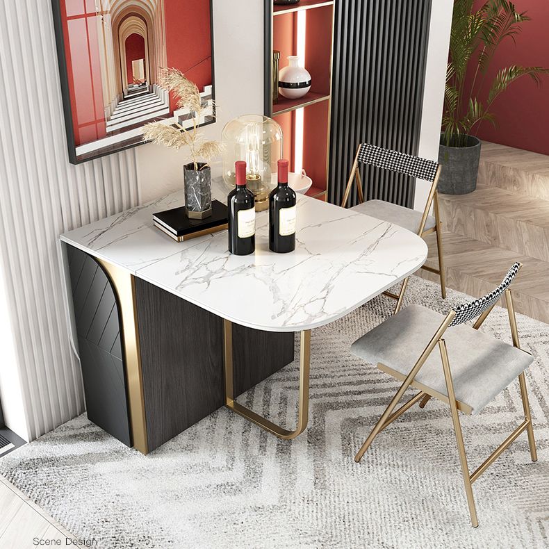 Modern 1/2/3/4/5 Pieces Rectangle Dining Table Set with Stone Top Foldable Dinette Set