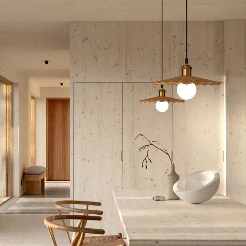 Pot Cover Shade Hanging Lighting Modern Style Solid Wood 1 Light Pendant Lamp