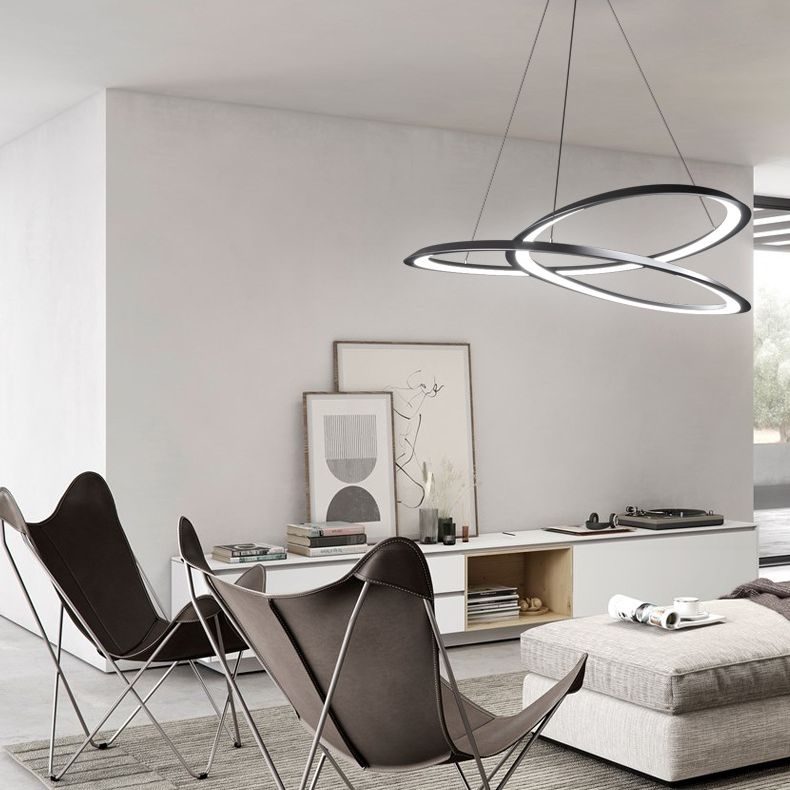 Contemporary Seamless Curves Chandelier Pendant Light Metallic Suspension Pendant Light for Living Room