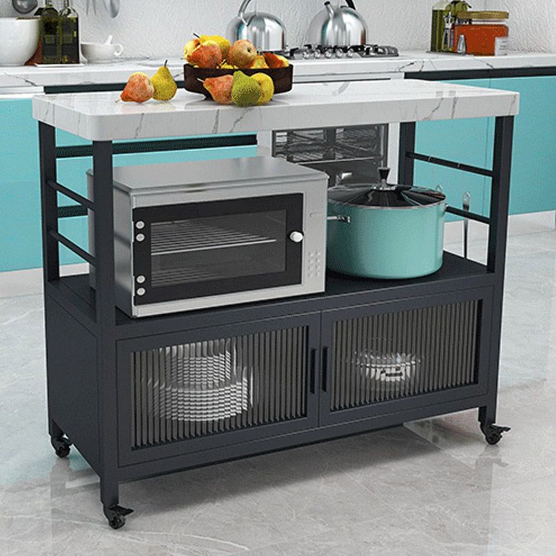 Dining Room Modern Prep Table Rectangular Kitchen Trolley with Storage Cabinet