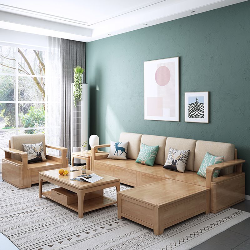 24"H Scandinavian Sectional Sofa Storage Cream Fabric Sectional