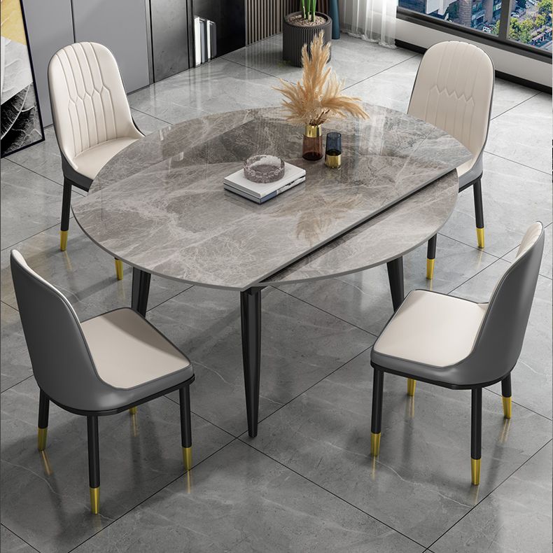Glam Style Dining Table Stone Top Butterfly Leaf Dining Table