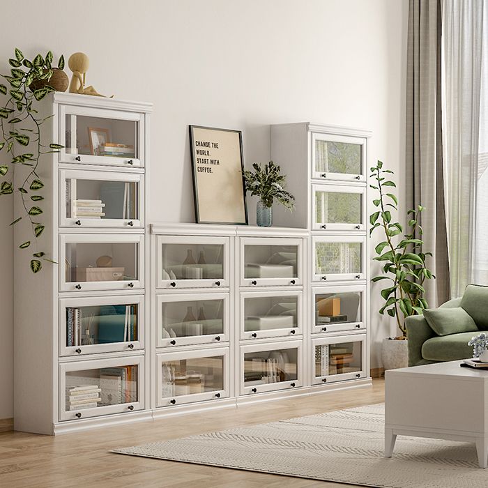 Modern Standard Bookcase Wooden White Bookshelf with Cabinets