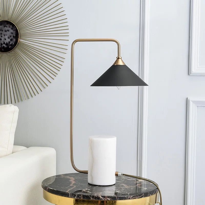 Mesita de noche cónica moderna, iluminación de mármol, 1 luz, lámpara de mesa para sala de estar en blanco y negro