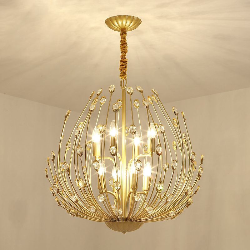 Lustre de style européen Light Crystal Gold Multi-Head Pendant Light pour le salon