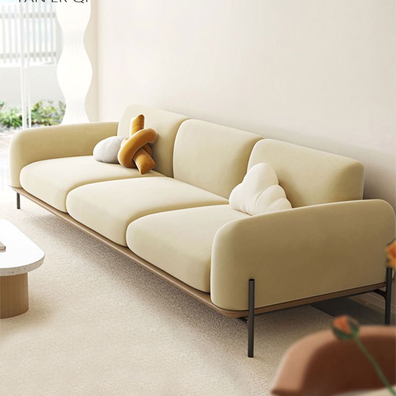 Standard Contemporary Faux Leather / Velvet Sofa Couch in Beige