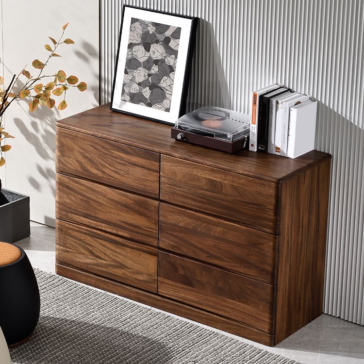 Mid-Century Modern Chest with 6 Drawers in Walnut Rectangle Accent Chest