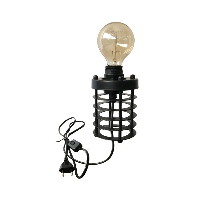 1 tête de tête lampe industrielle cylindre élégant / baril de table en métal lumière avec base de cage en noir pour café