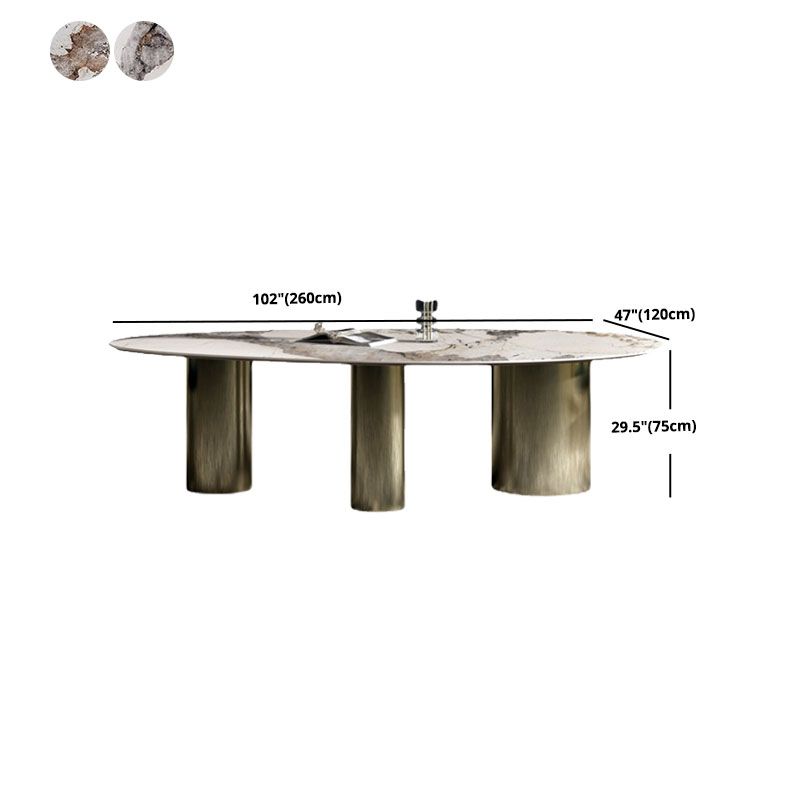 SinteredStoneTop Dining Table Luxury Oval Gold Metal Base Table