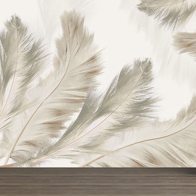 Full Size Illustration Modern Mural Wallpaper with Bird Feathers in Pastel Color