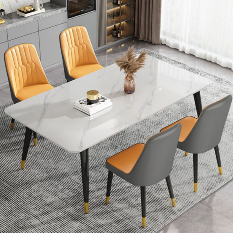 Luxury Rectangular Stone Top Dining Table with 4 Gold & Black Steel Legs
