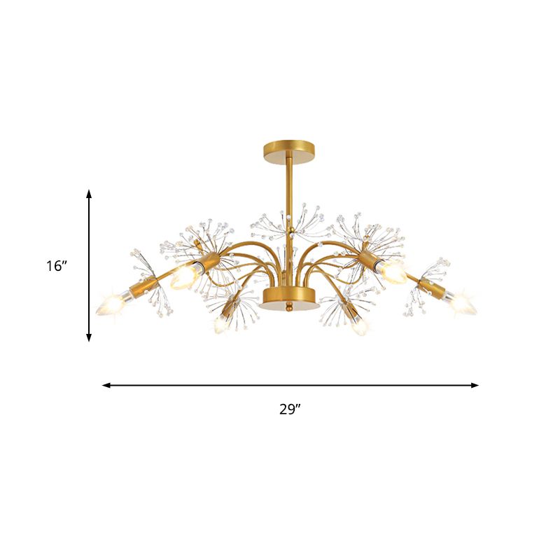 Élégant Gold Plafond Pendant Light Cougie 7 Lumières Chandelier en métal avec un pissenlit en cristal pour l'hôtel