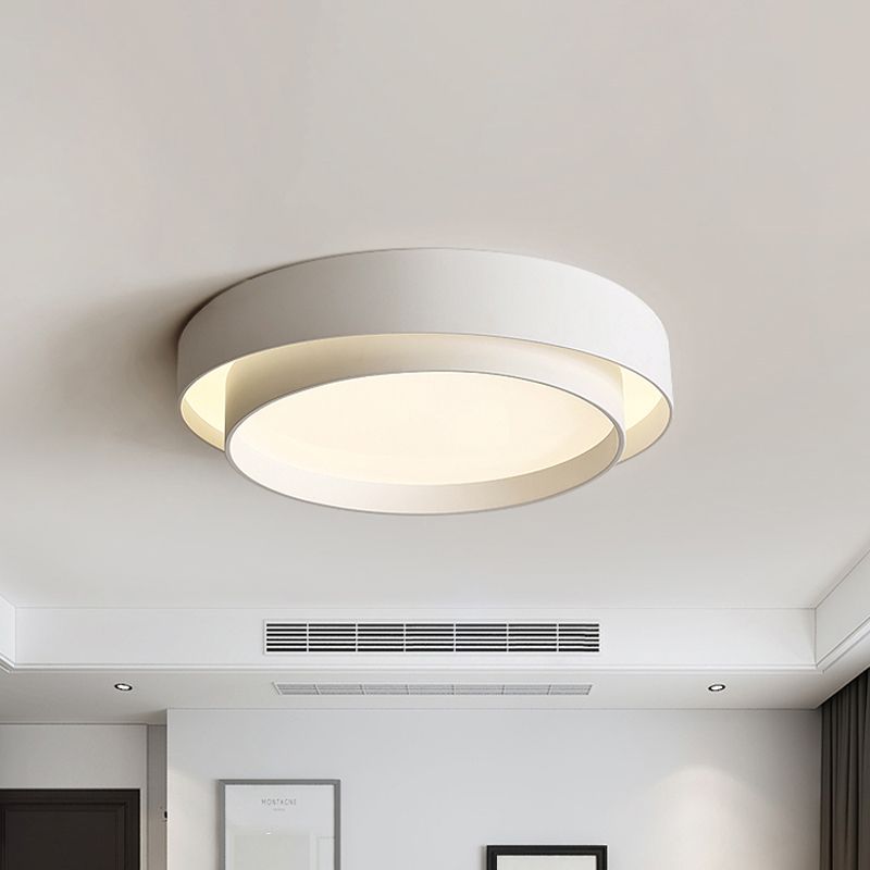 16"/19.5" Wide Simple LED Flush Mount Acrylic White/Black Layered Circle Ceiling Light Fixture in Warm/White Light