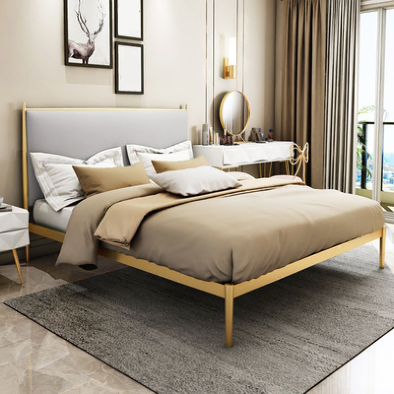 Modern Metal Platform Bed Standard Bed with Upholstered Headboard