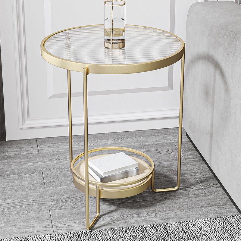 23.6" Tall Round Glass Top Side Table Iron Frame Base End Table with Shelf