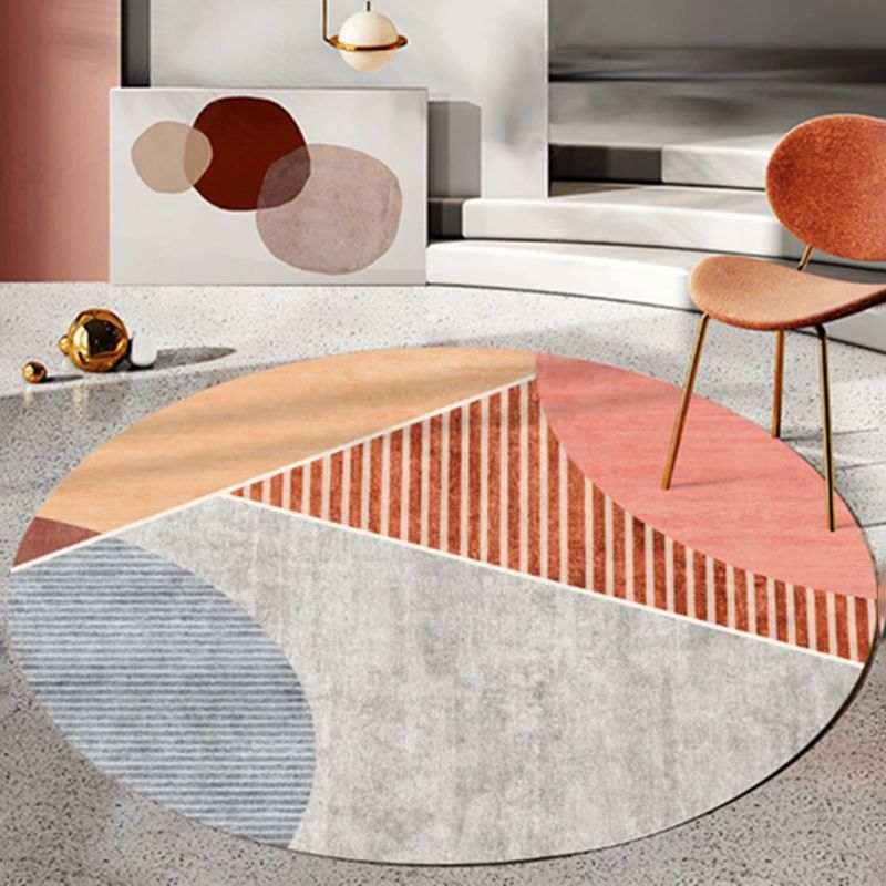 Round Houndstooth Print Carpet Polyester Modern Rug Non-Slip Backing Indoor Rug for Living Room