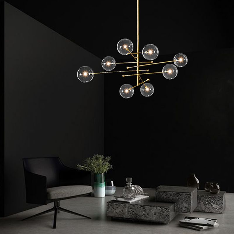 Nordic Metal Chandelier Globe Pendant Lamps with Glass Shade for Living Room