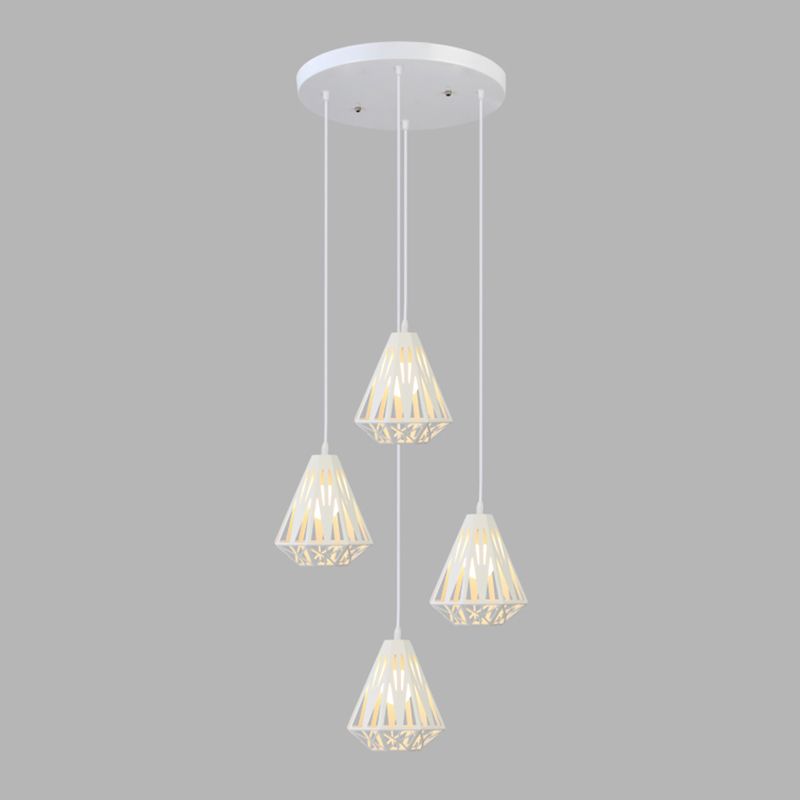 Geometric Cage Staircase Multi Ceiling Lighting Metallic Suspension Light Fixture