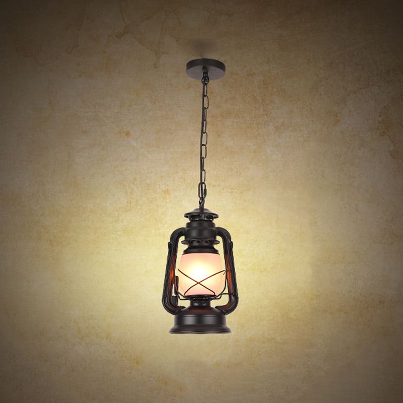 Frosted Glass Pendant Light Fixture Kerosene 1-Light Warehouse Ceiling Suspension Lamp for Restaurant