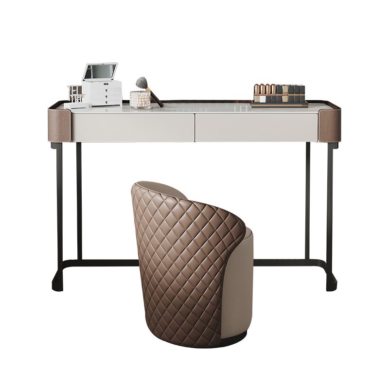 2-Drawer Vanity Makeup Table Stool Set Stone Top Dressing Table