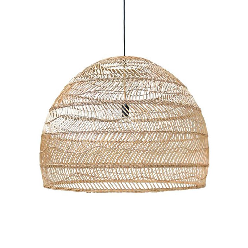 Domed Bedroom Ceiling Pendant Lamp Rattan 1-Head Rustic Suspension Light Fixture