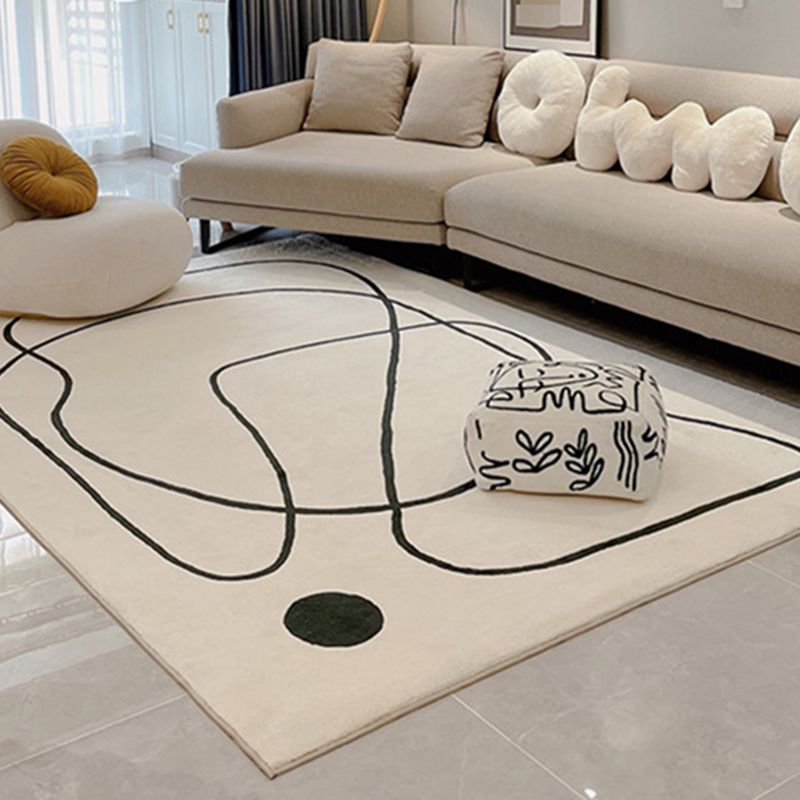 Simple White Tone Casual Rug Polyester Abstract Lines Area Rug Easy Care Carpet for Home Decoration