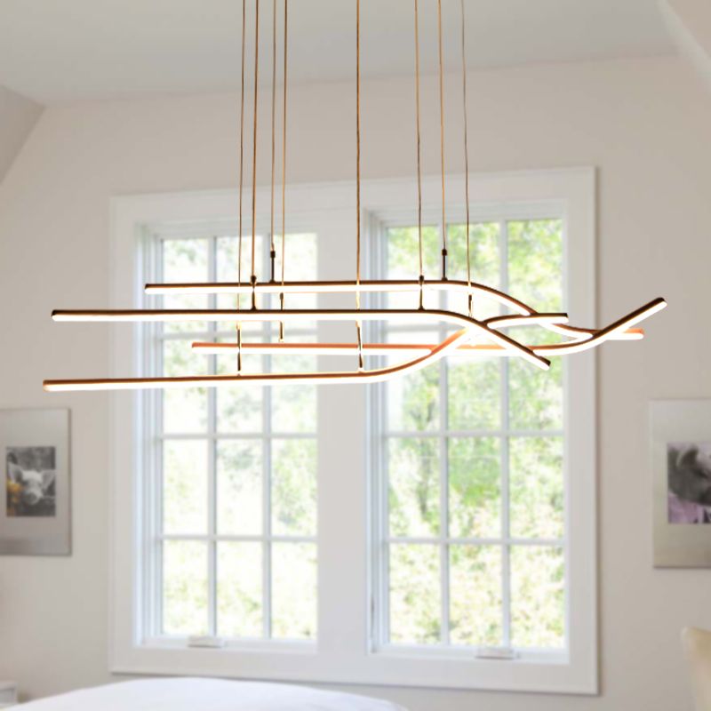 White/Brown Linear Chandelier Light Simplicity LED Acrylic Suspension Pendant in Warm/White Light