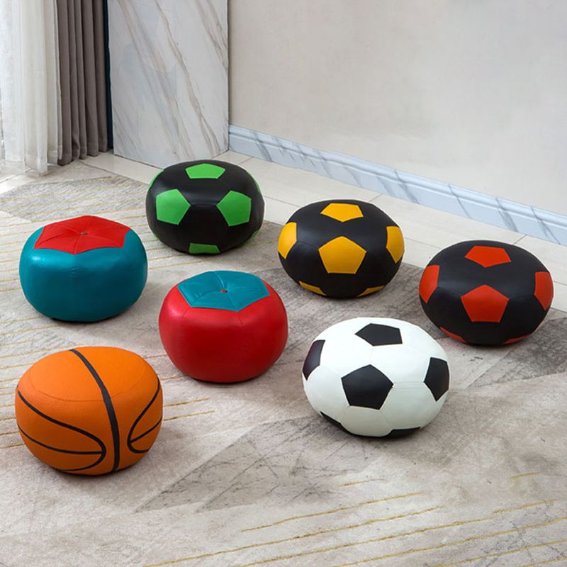 Upholstered Pouf Color Panel Tear Resistant Round Faux Leather Fabric Modern Pouf