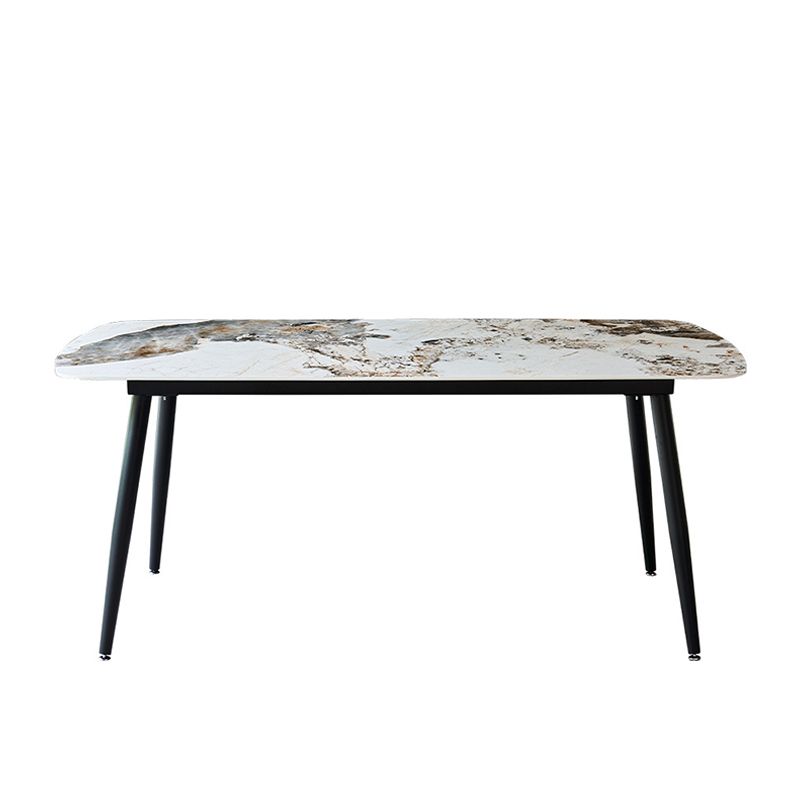 Matte Finish Stone Rectangular Dining Table 4 Legs Furniture with Steel Base