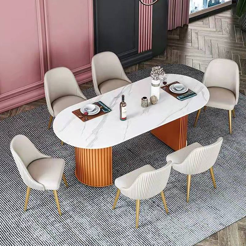 Luxury Sintered Stone Top Dining Table Oval Table with Double Pedestal for Restaurant