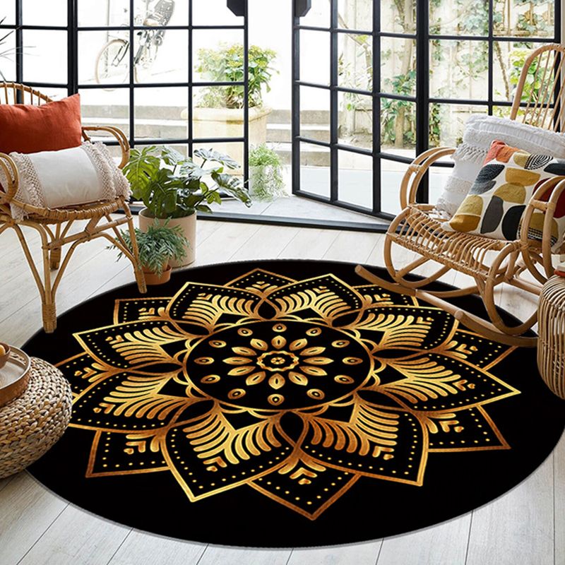 Gold Living Room Indoor Rug Modern Medallion Carpet Polyester Rug Non-Split Carpet