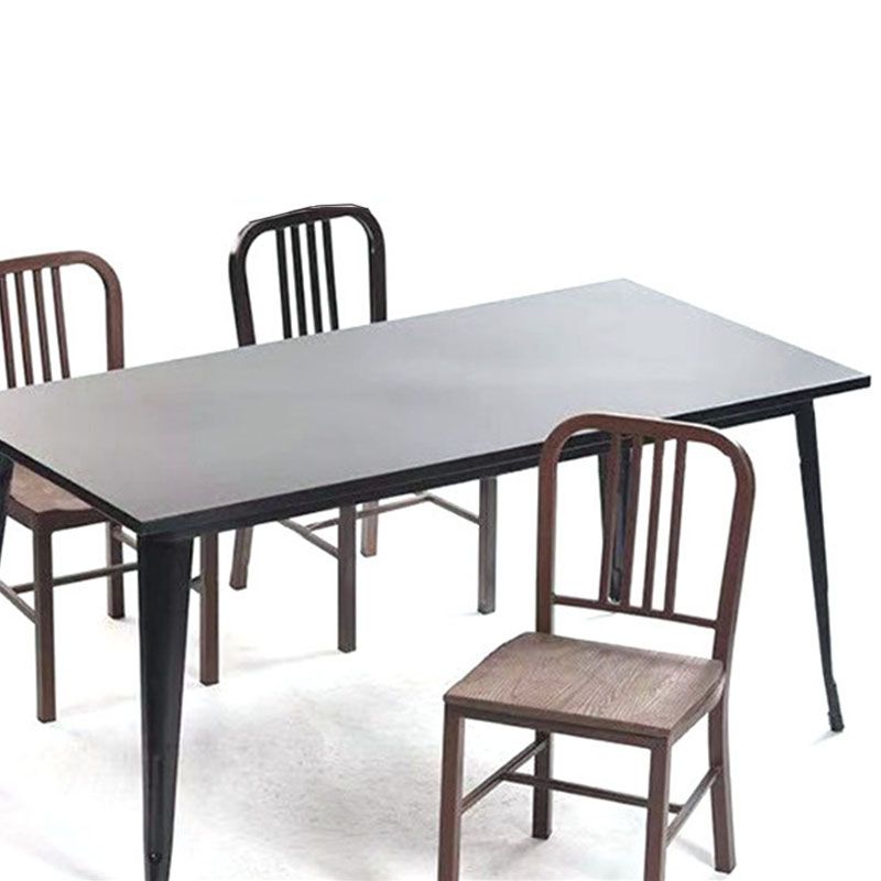 Industrial Metal Dining Room Chairs Slat Back Dining Chair in Silver