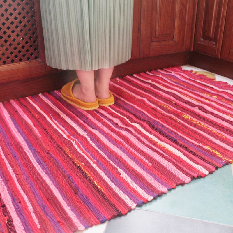 Ethnic Carpet Stripe Pattern Living Room Indoor Rug Cotton Blend Fringe Washable Indoor Rug