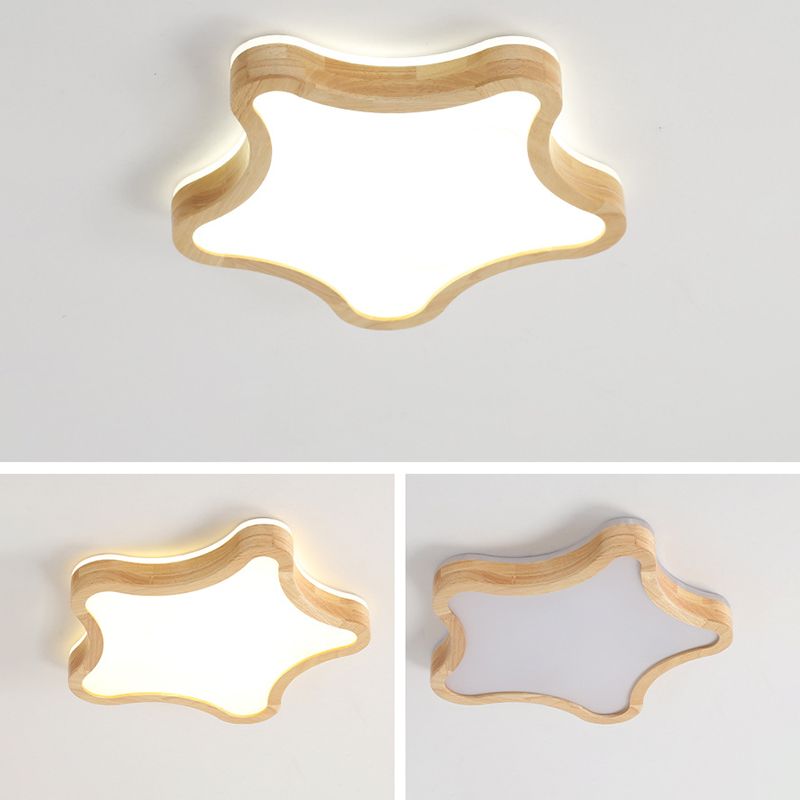 Nordic Style Wood Flush Mount Ceiling Lamp Cartoon Shape LED Flush Mount Lighting for Kids Bedroom