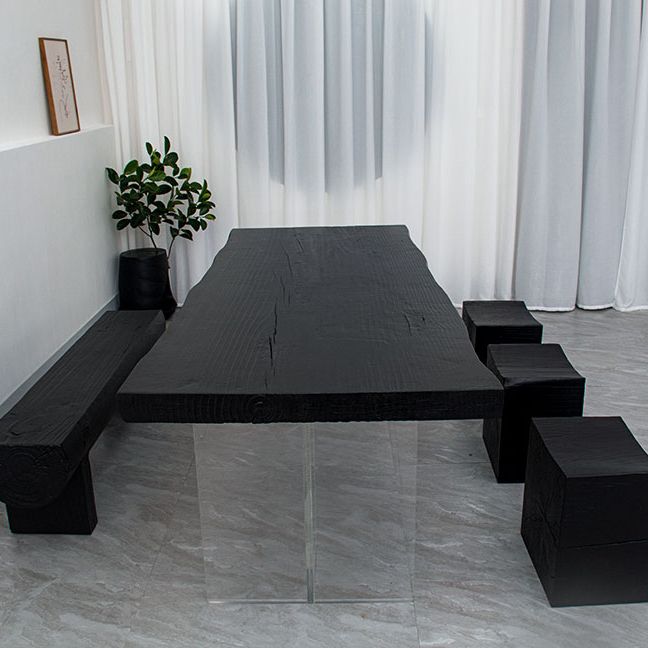 Modern Rectangle Dining Table Black Pine Solid Wood Top Dining Site Table