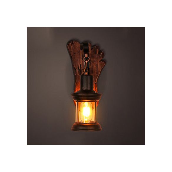 Luz de la pared de la sala de estar enjaulada Costa Clear Glass 1 Lámpara de aplano de óxido de luz con placa de espalda de madera de huella