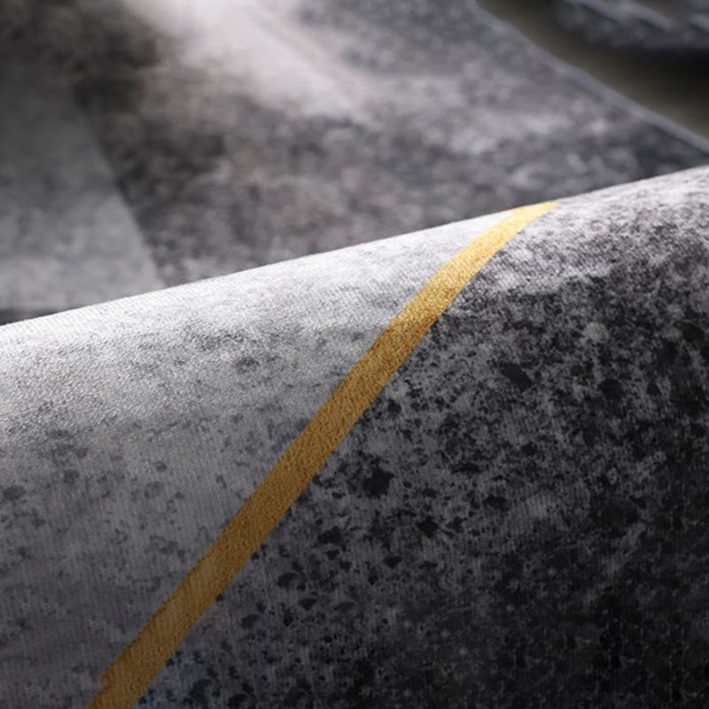 Black Abstract Print Rug Polyester Modern Rug Washable Rug for Living Room