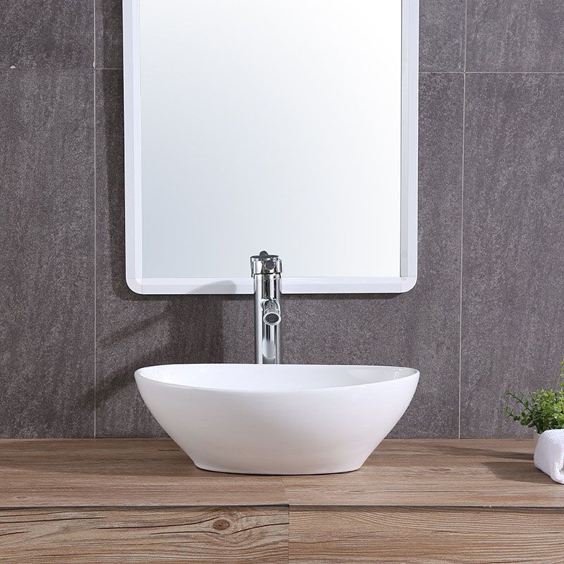 Modern Vessel Bathroom Sink Porcelain Oval Vessel Lavatory Sink(Not Included Faucet)