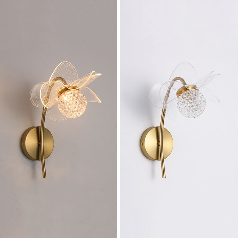 Contemporary Wall Sconce Flower Wall Light Fixture with Acrylic and Metal for Bedroom