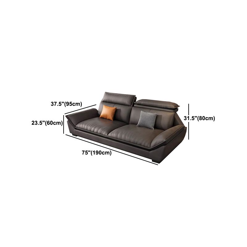 Interior Armrest with Pillow Back Sofa Grey Solid Wood Frame Leather Sofa Bed