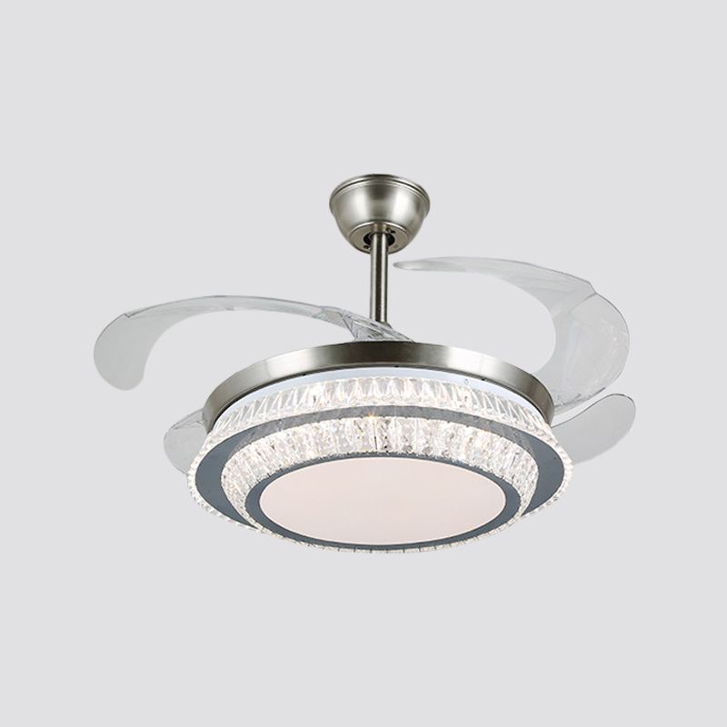 19 "breit gestufte Kristall Halbflush Mount Leichte LED Silber Hanging Lüfterlampe mit 4 Klingen